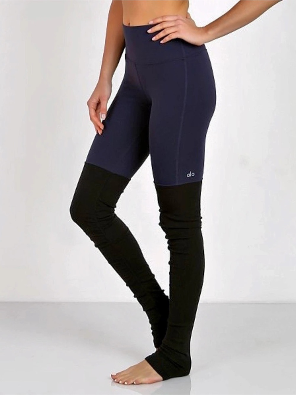 Alo Color Block Stirrup Leggings in Blue & Black